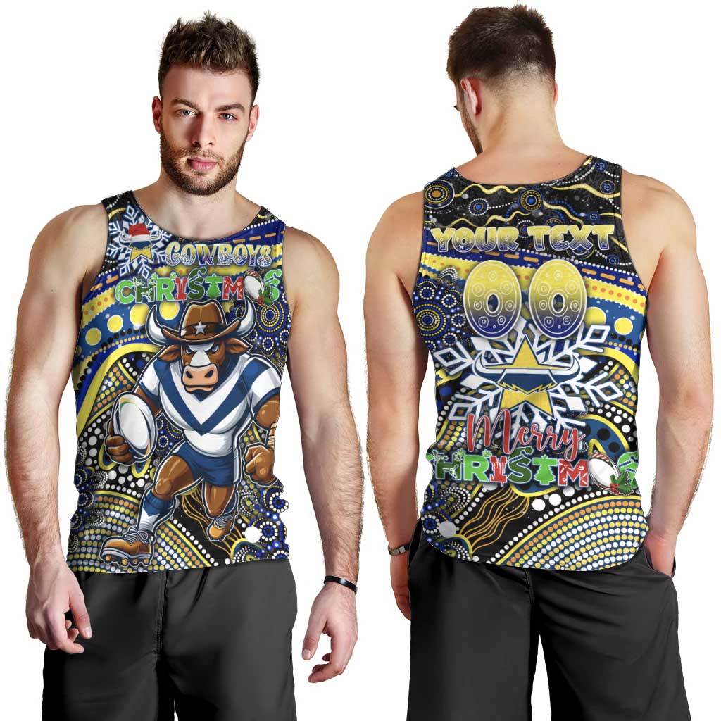 Merry Christmas Cowboys Men Tank Top Aboriginal Santa Rugby Mascot - North Queensland - Vibe Hoodie Shop