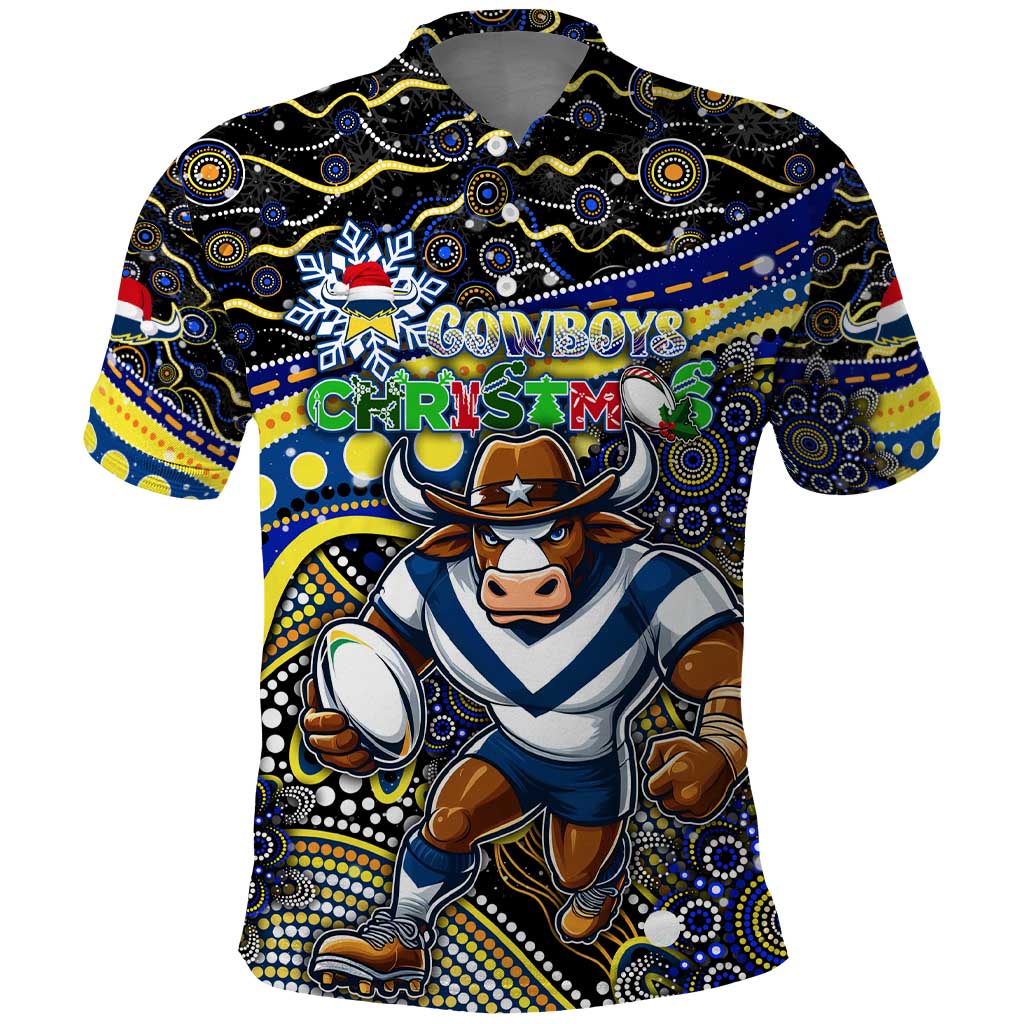 Merry Christmas Cowboys Polo Shirt Aboriginal Santa Rugby Mascot - North Queensland - Vibe Hoodie Shop