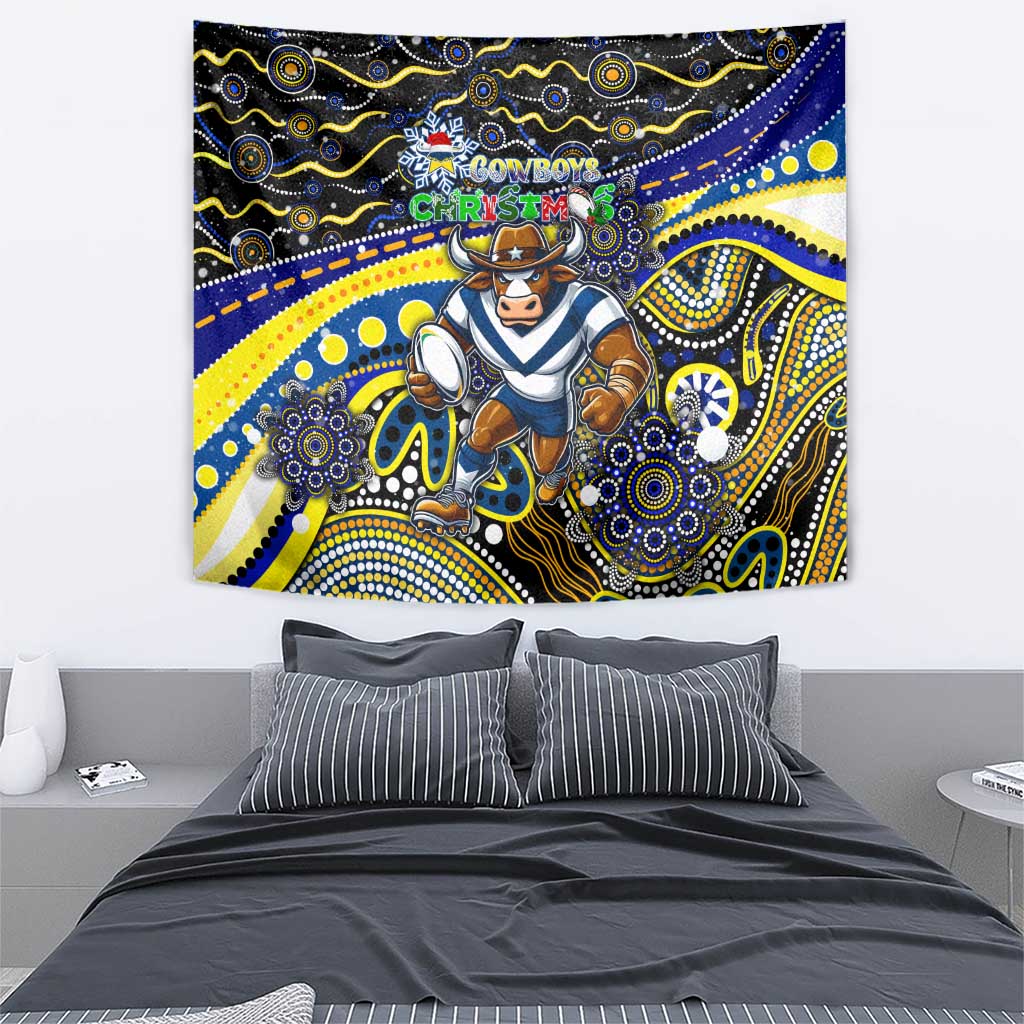 Merry Christmas Cowboys Tapestry Aboriginal Santa Rugby Mascot - North Queensland - Vibe Hoodie Shop