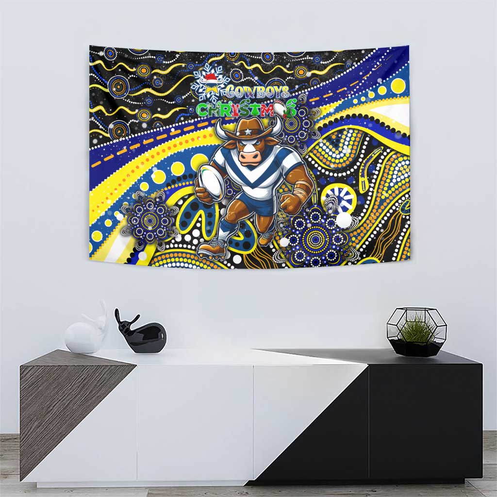 Merry Christmas Cowboys Tapestry Aboriginal Santa Rugby Mascot - North Queensland - Vibe Hoodie Shop