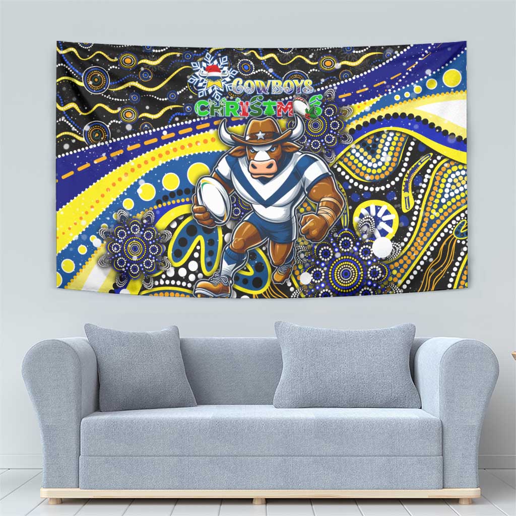 Merry Christmas Cowboys Tapestry Aboriginal Santa Rugby Mascot - North Queensland - Vibe Hoodie Shop