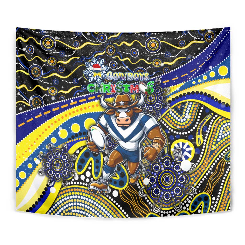 Merry Christmas Cowboys Tapestry Aboriginal Santa Rugby Mascot - North Queensland - Vibe Hoodie Shop