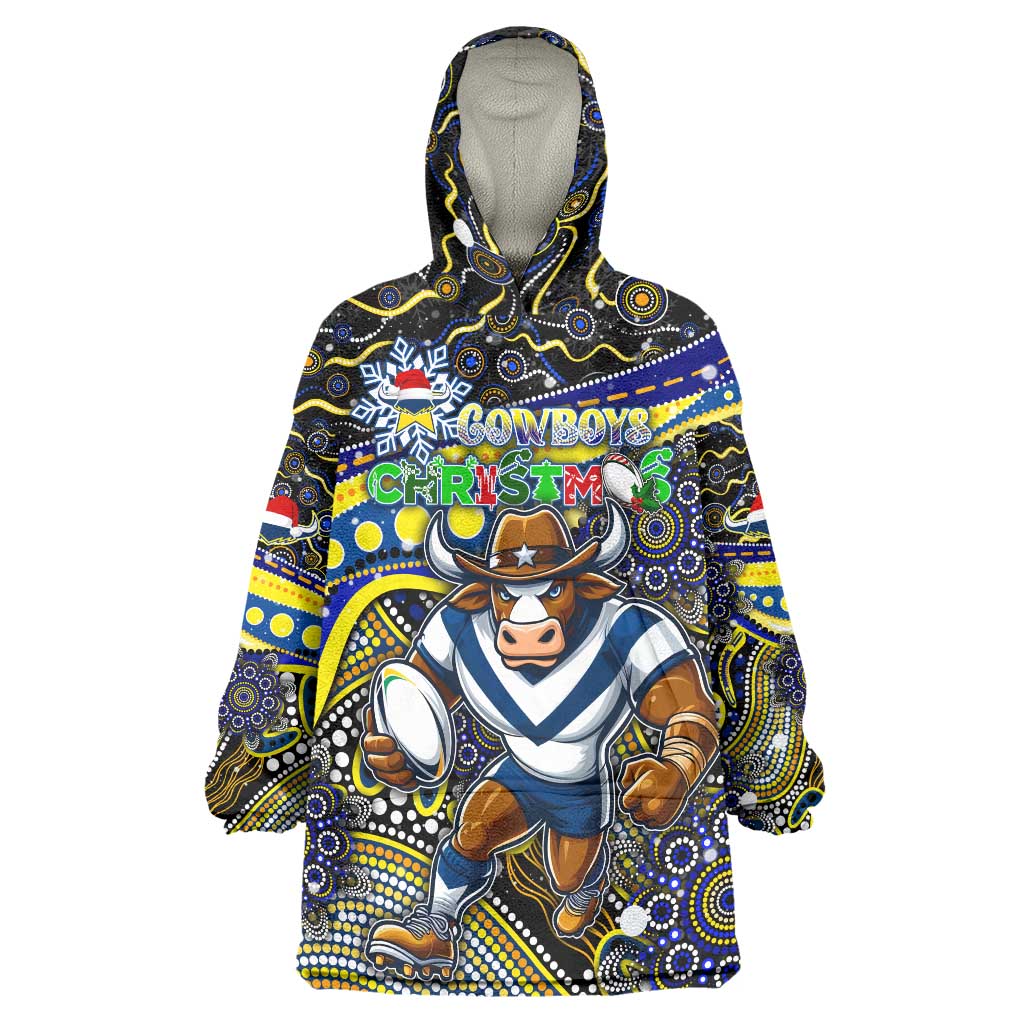 Merry Christmas Cowboys Wearable Blanket Hoodie Aboriginal Santa Rugby Mascot - North Queensland - Vibe Hoodie Shop