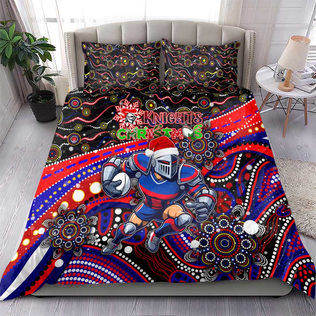 Merry Christmas Newcastle Knights Bedding Set Aboriginal Santa Rugby Mascot - Novocastrians - Vibe Hoodie Shop