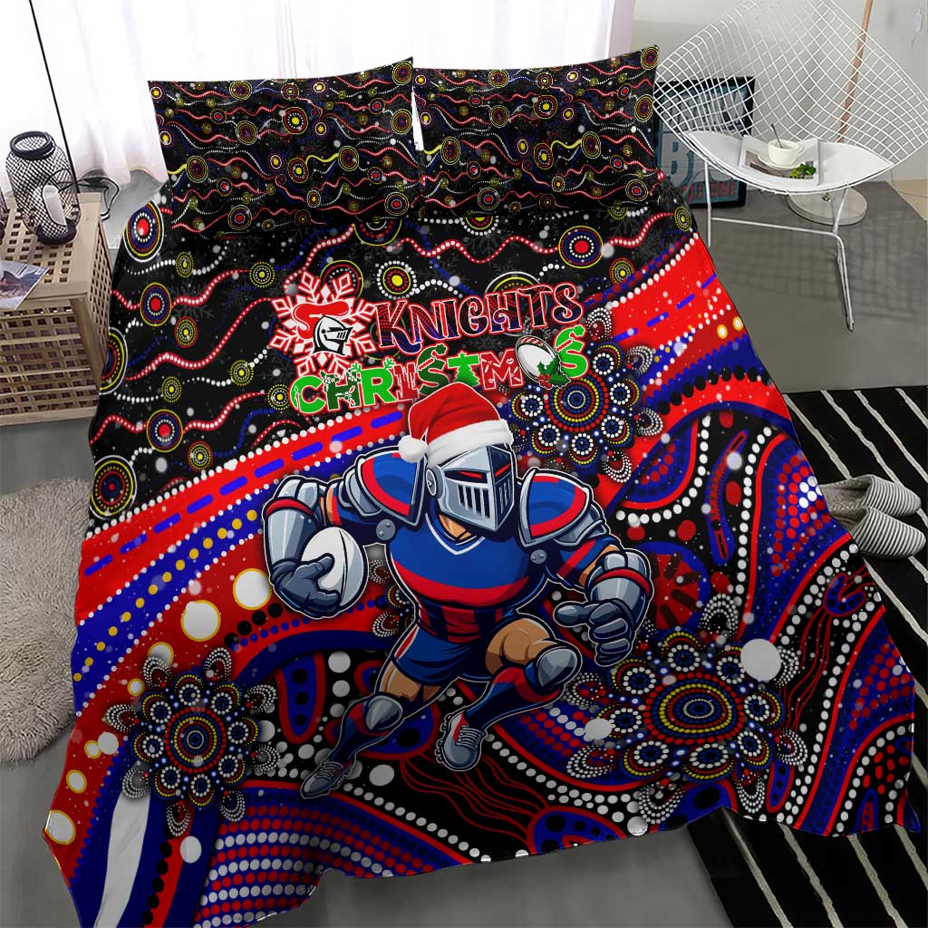 Merry Christmas Newcastle Knights Bedding Set Aboriginal Santa Rugby Mascot - Novocastrians - Vibe Hoodie Shop