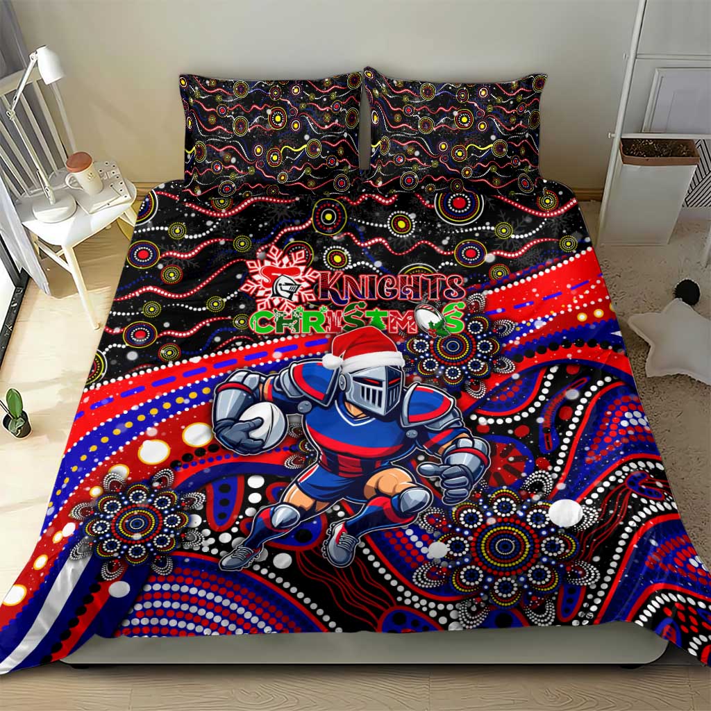Merry Christmas Newcastle Knights Bedding Set Aboriginal Santa Rugby Mascot - Novocastrians - Vibe Hoodie Shop