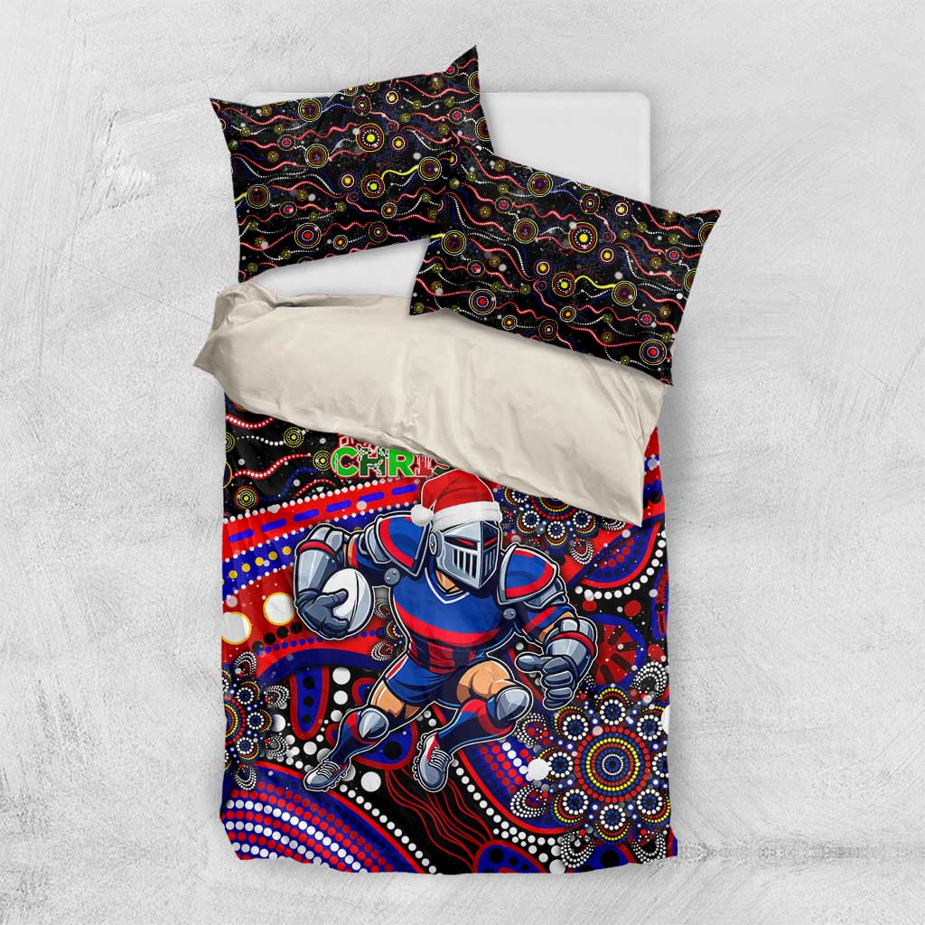 Merry Christmas Newcastle Knights Bedding Set Aboriginal Santa Rugby Mascot - Novocastrians - Vibe Hoodie Shop