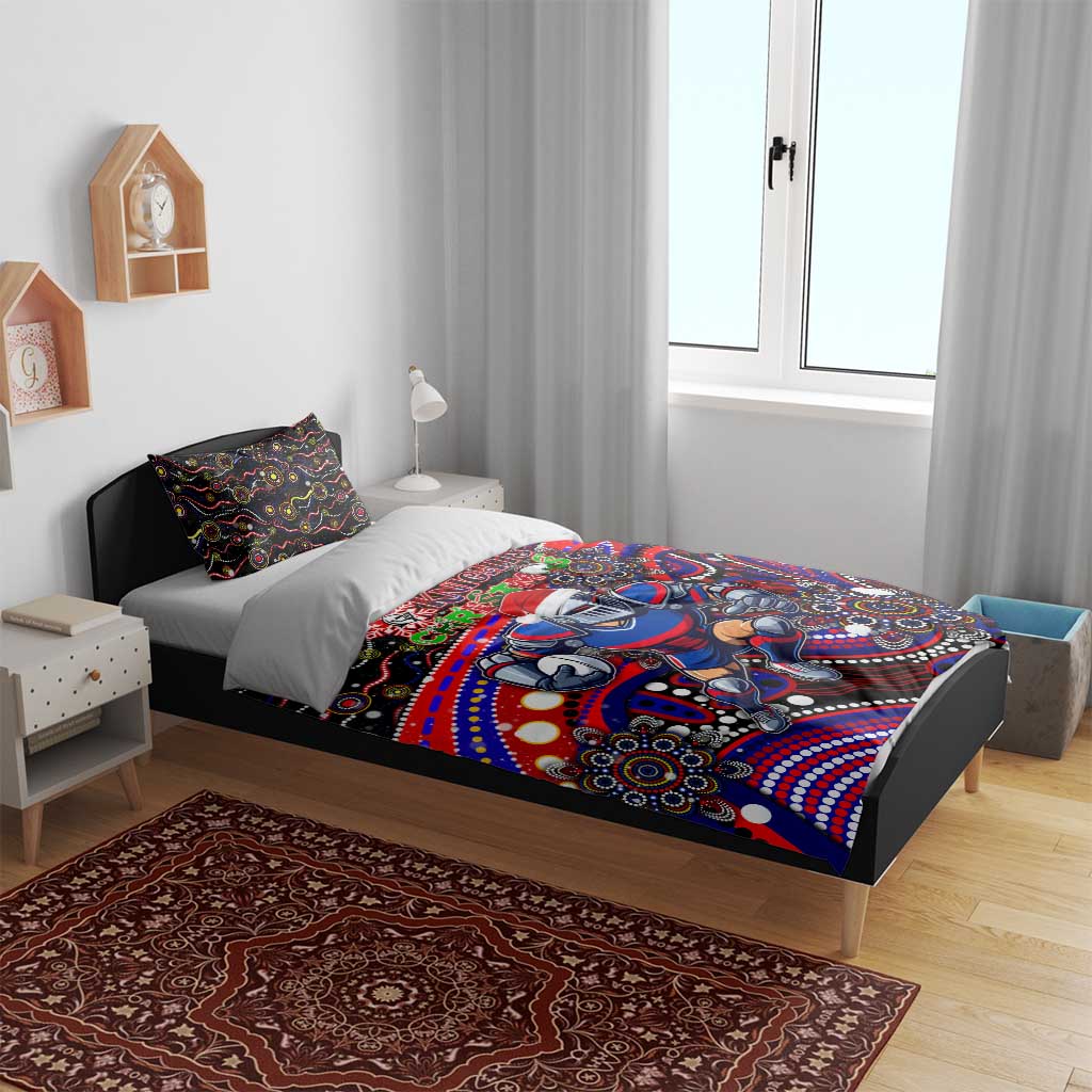Merry Christmas Newcastle Knights Bedding Set Aboriginal Santa Rugby Mascot - Novocastrians - Vibe Hoodie Shop