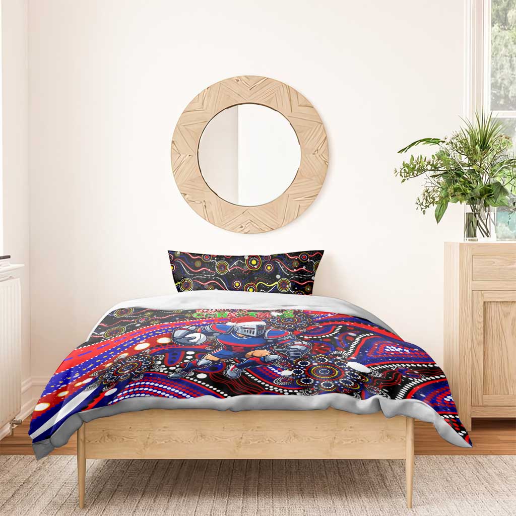 Merry Christmas Newcastle Knights Bedding Set Aboriginal Santa Rugby Mascot - Novocastrians - Vibe Hoodie Shop