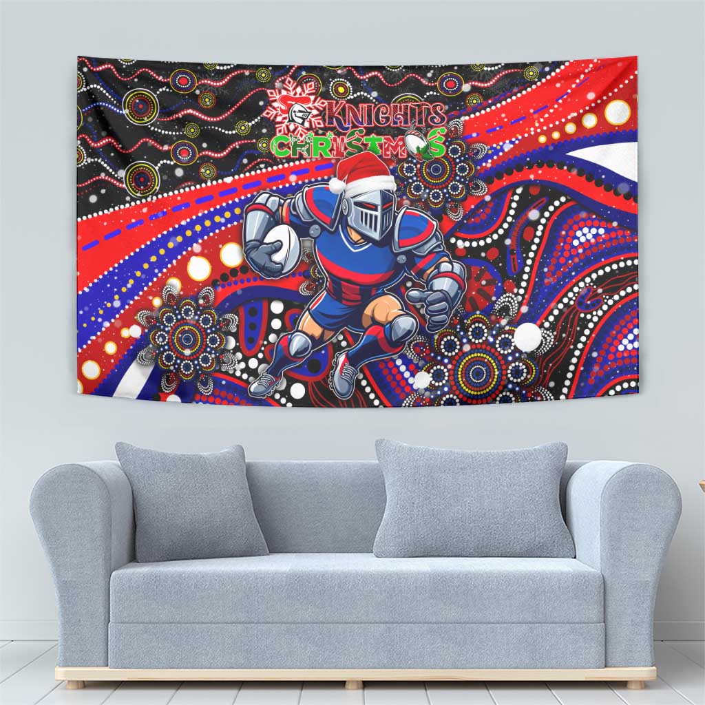 Merry Christmas Newcastle Knights Tapestry Aboriginal Santa Rugby Mascot - Novocastrians - Vibe Hoodie Shop