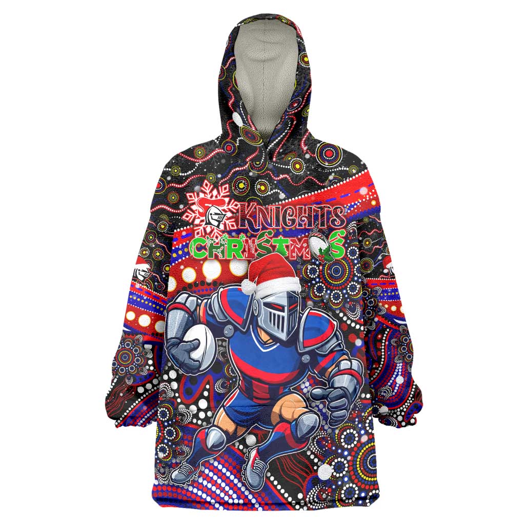 Merry Christmas Newcastle Knights Wearable Blanket Hoodie Aboriginal Santa Rugby Mascot - Novocastrians - Vibe Hoodie Shop