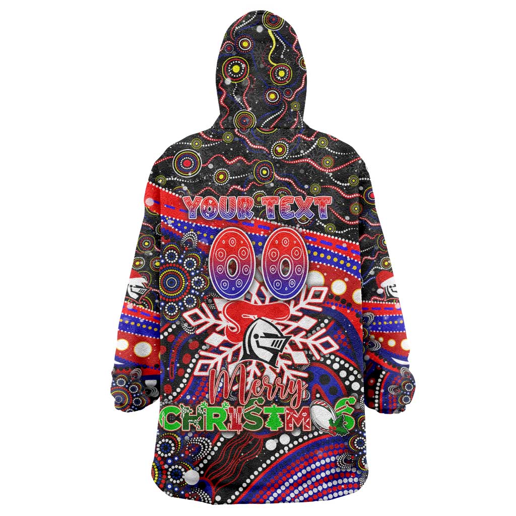 Merry Christmas Newcastle Knights Wearable Blanket Hoodie Aboriginal Santa Rugby Mascot - Novocastrians - Vibe Hoodie Shop