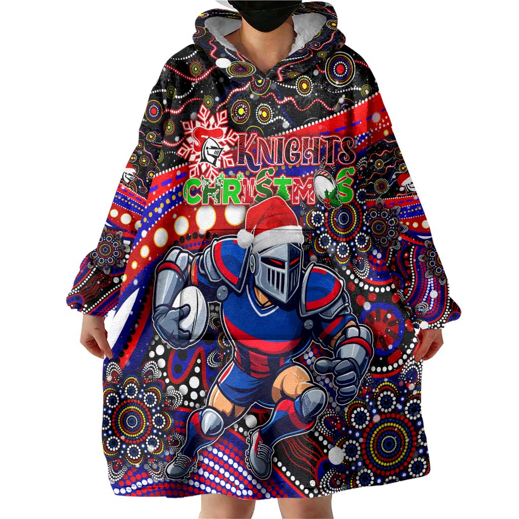 Merry Christmas Newcastle Knights Wearable Blanket Hoodie Aboriginal Santa Rugby Mascot - Novocastrians - Vibe Hoodie Shop