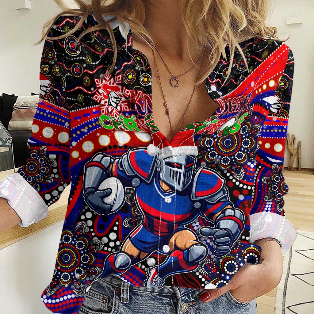 Merry Christmas Newcastle Knights Women Casual Shirt Aboriginal Santa Rugby Mascot - Novocastrians - Vibe Hoodie Shop