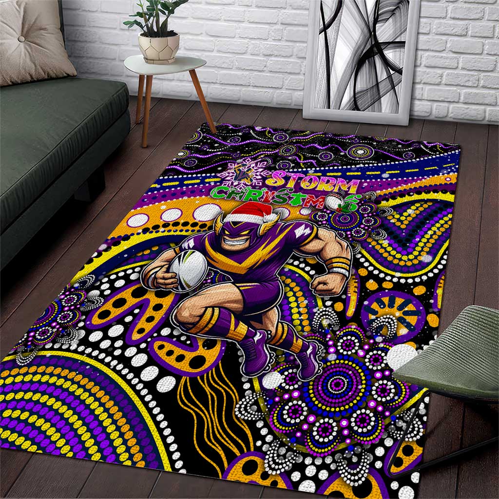 Merry Christmas Storm Area Rug Aboriginal Santa Rugby Mascot - Melbourne - Vibe Hoodie Shop