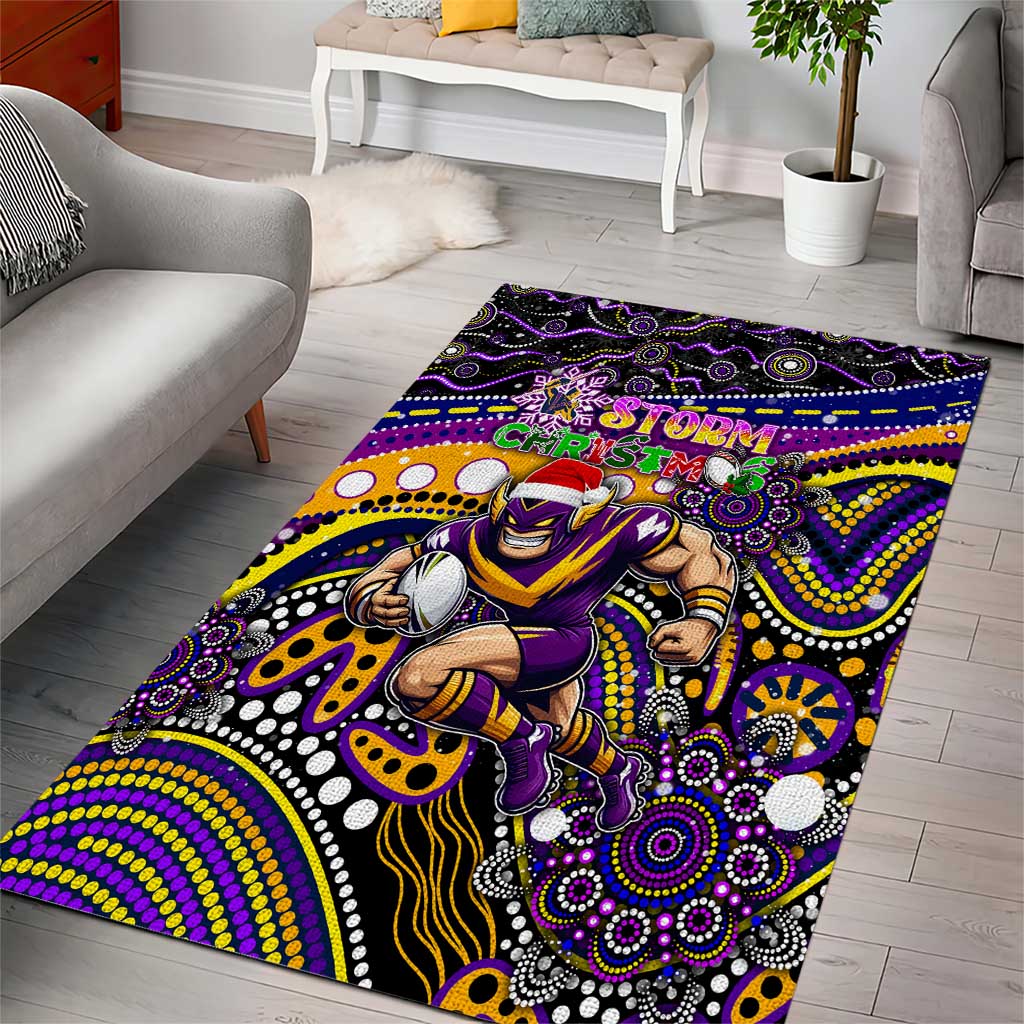 Merry Christmas Storm Area Rug Aboriginal Santa Rugby Mascot - Melbourne - Vibe Hoodie Shop