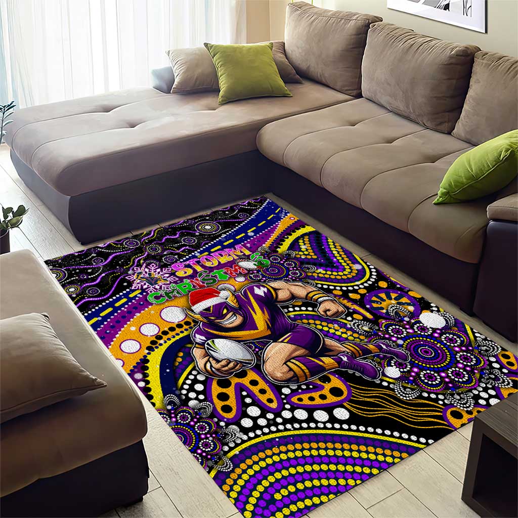 Merry Christmas Storm Area Rug Aboriginal Santa Rugby Mascot - Melbourne - Vibe Hoodie Shop