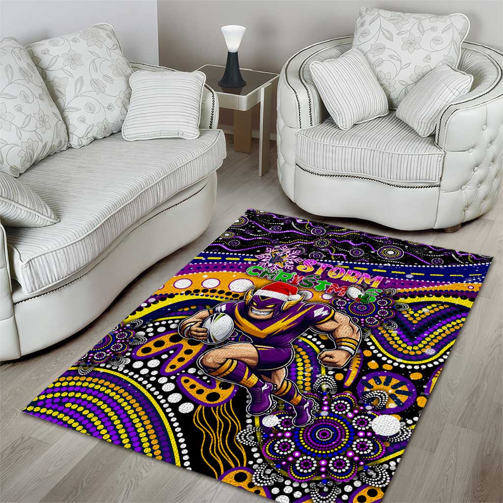 Merry Christmas Storm Area Rug Aboriginal Santa Rugby Mascot - Melbourne - Vibe Hoodie Shop