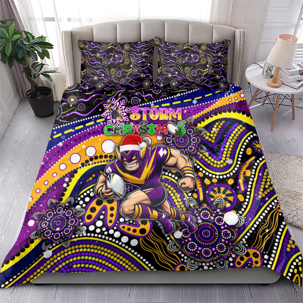 Merry Christmas Storm Bedding Set Aboriginal Santa Rugby Mascot - Melbourne - Vibe Hoodie Shop