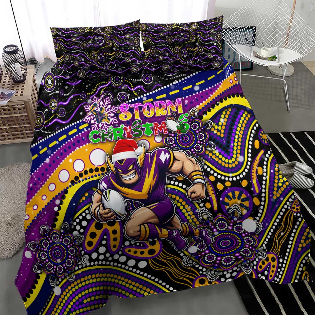 Merry Christmas Storm Bedding Set Aboriginal Santa Rugby Mascot - Melbourne - Vibe Hoodie Shop