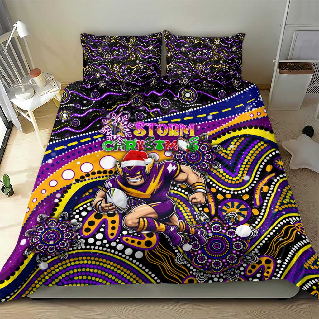 Merry Christmas Storm Bedding Set Aboriginal Santa Rugby Mascot - Melbourne - Vibe Hoodie Shop