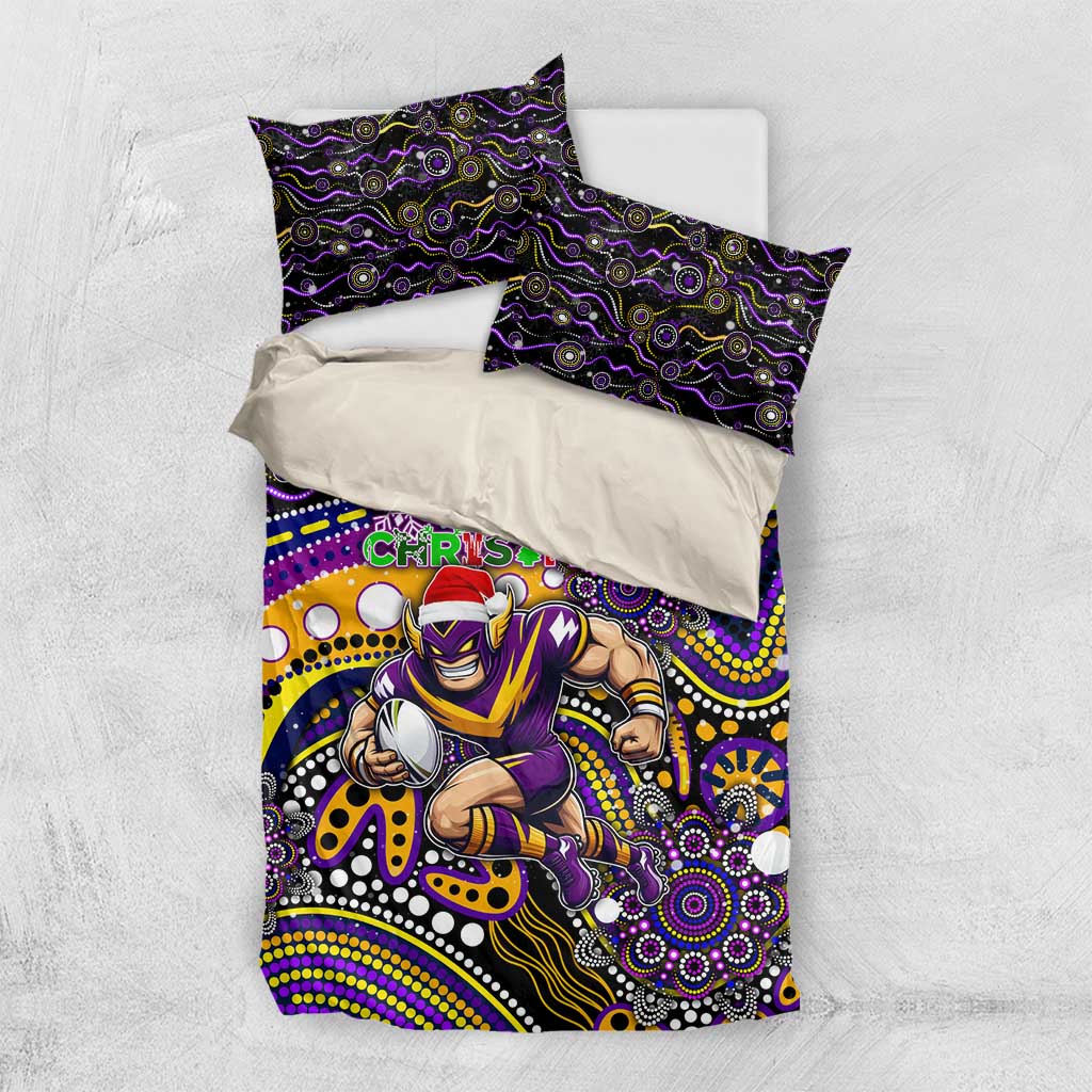 Merry Christmas Storm Bedding Set Aboriginal Santa Rugby Mascot - Melbourne - Vibe Hoodie Shop