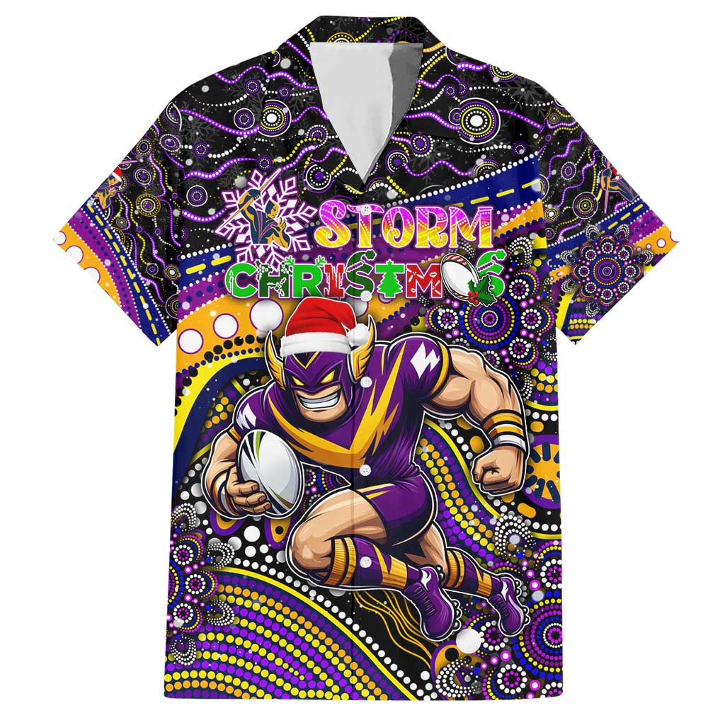 Merry Christmas Storm Hawaiian Shirt Aboriginal Santa Rugby Mascot - Melbourne - Vibe Hoodie Shop