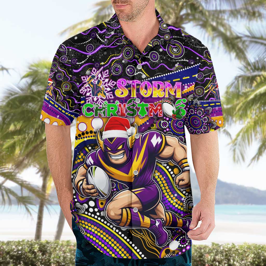 Merry Christmas Storm Hawaiian Shirt Aboriginal Santa Rugby Mascot - Melbourne - Vibe Hoodie Shop