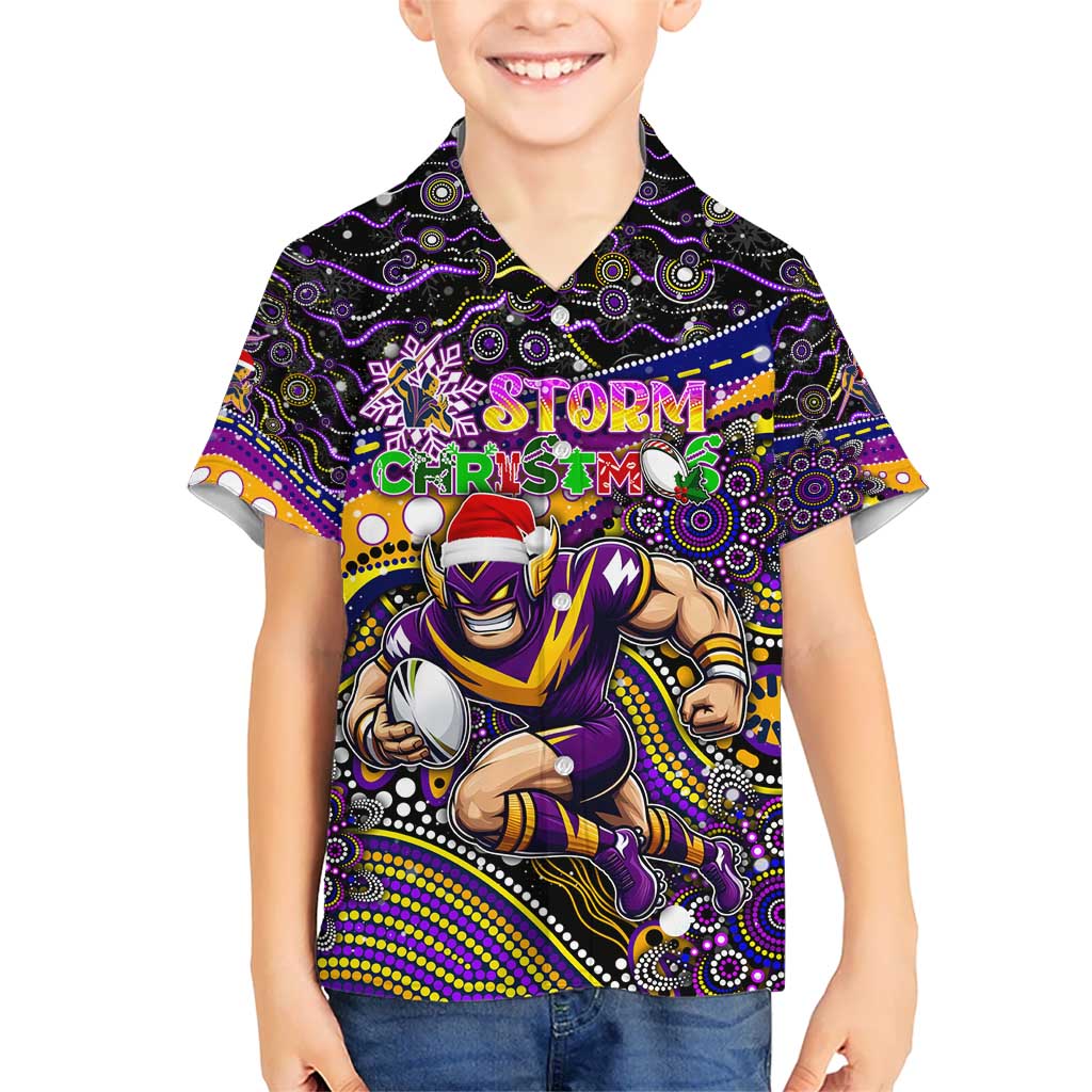 Merry Christmas Storm Hawaiian Shirt Aboriginal Santa Rugby Mascot - Melbourne - Vibe Hoodie Shop