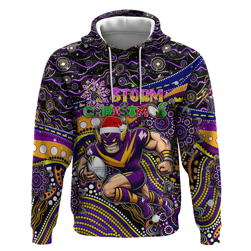 Merry Christmas Storm Hoodie Aboriginal Santa Rugby Mascot - Melbourne - Vibe Hoodie Shop