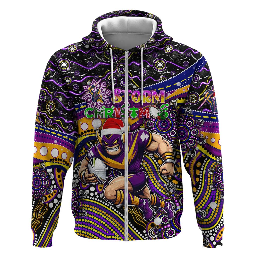Merry Christmas Storm Hoodie Aboriginal Santa Rugby Mascot - Melbourne - Vibe Hoodie Shop