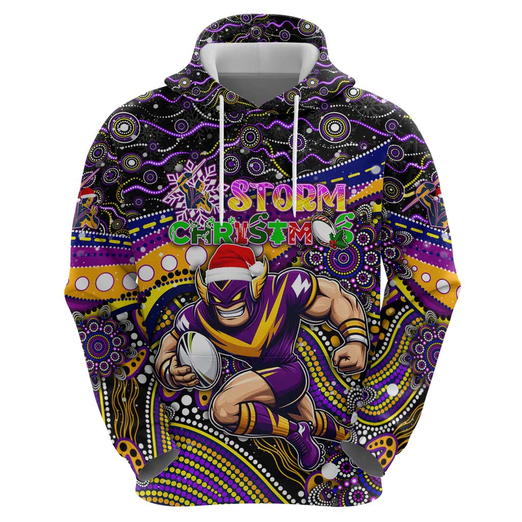 Merry Christmas Storm Hoodie Aboriginal Santa Rugby Mascot - Melbourne - Vibe Hoodie Shop