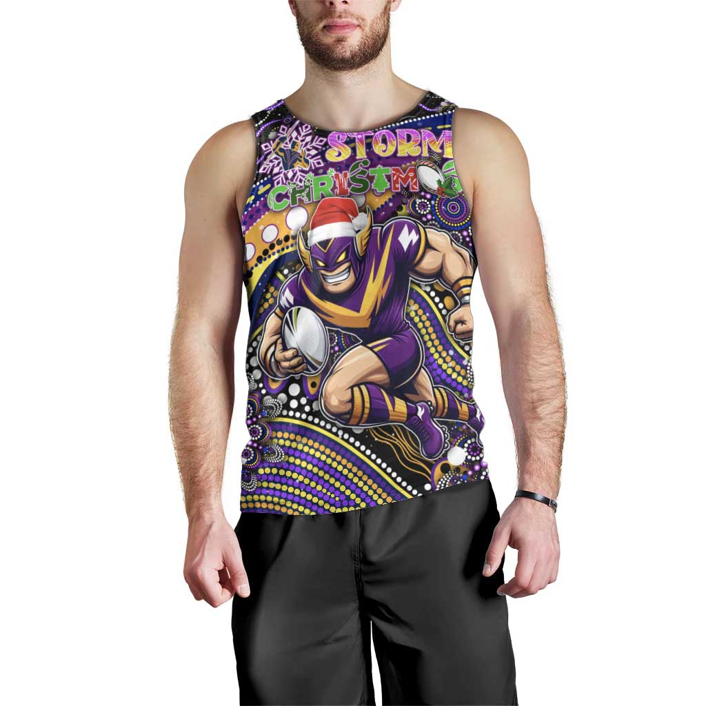 Merry Christmas Storm Men Tank Top Aboriginal Santa Rugby Mascot - Melbourne - Vibe Hoodie Shop