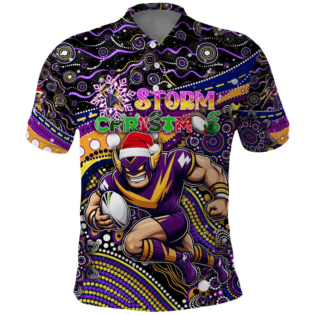 Merry Christmas Storm Polo Shirt Aboriginal Santa Rugby Mascot - Melbourne - Vibe Hoodie Shop