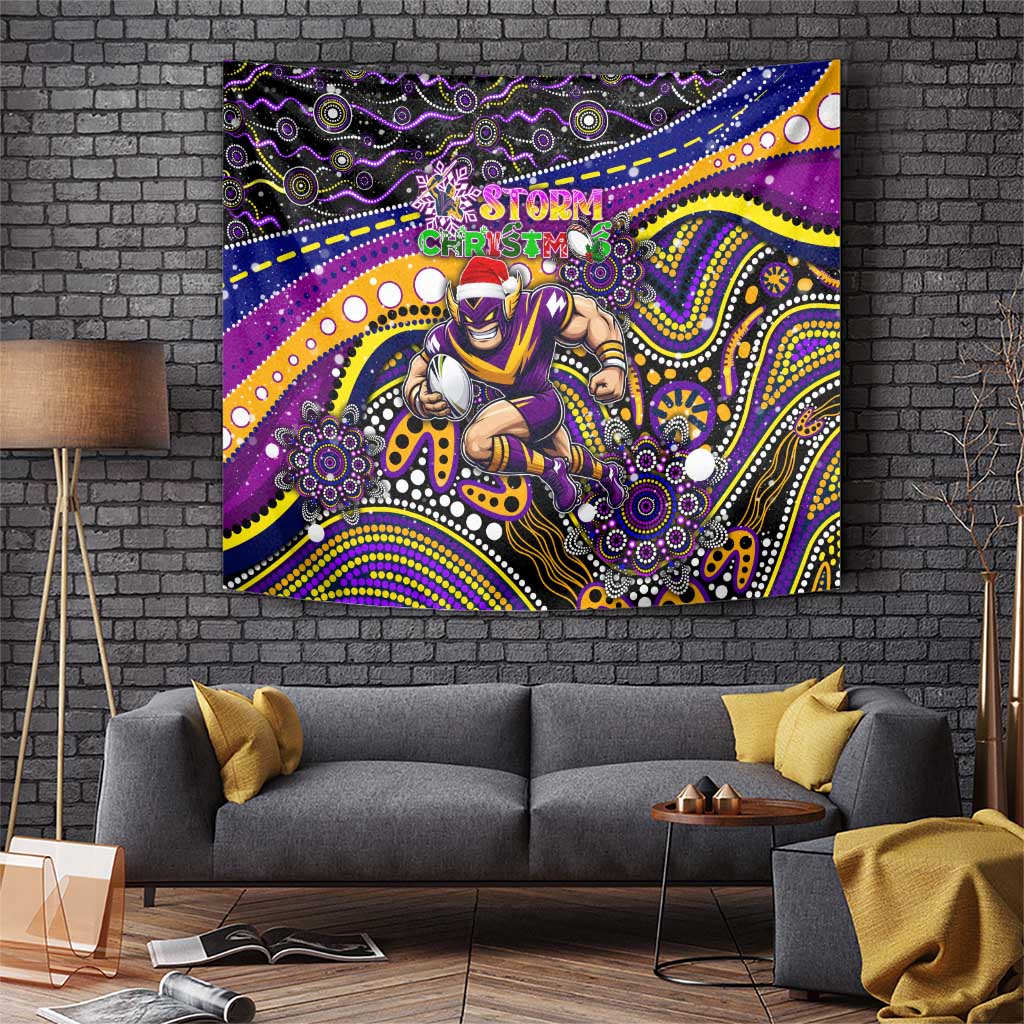 Merry Christmas Storm Tapestry Aboriginal Santa Rugby Mascot - Melbourne - Vibe Hoodie Shop