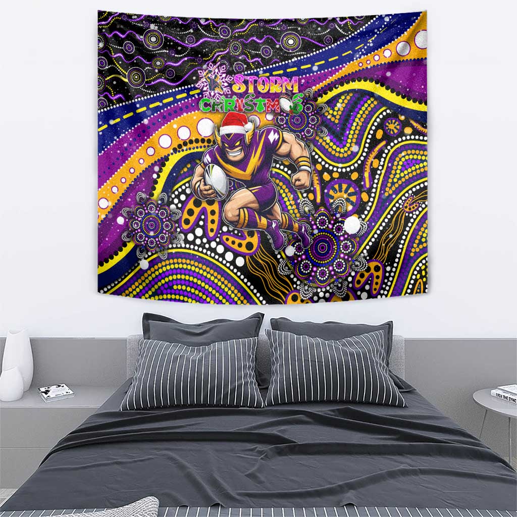 Merry Christmas Storm Tapestry Aboriginal Santa Rugby Mascot - Melbourne - Vibe Hoodie Shop