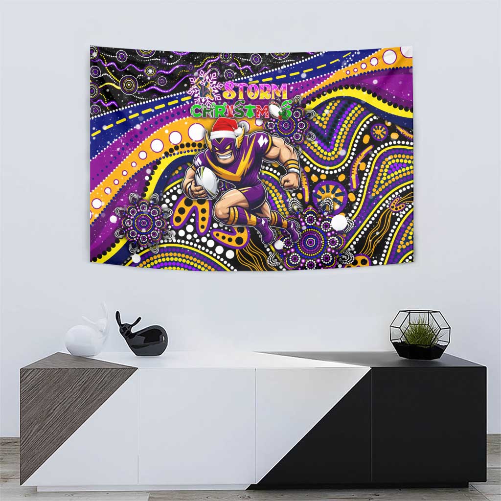 Merry Christmas Storm Tapestry Aboriginal Santa Rugby Mascot - Melbourne - Vibe Hoodie Shop