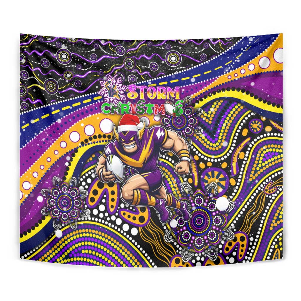 Merry Christmas Storm Tapestry Aboriginal Santa Rugby Mascot - Melbourne - Vibe Hoodie Shop