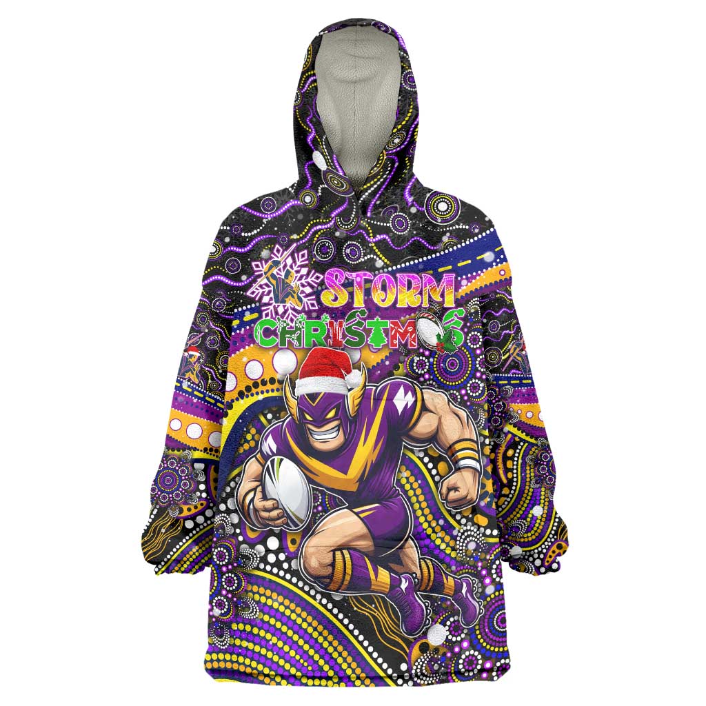 Merry Christmas Storm Wearable Blanket Hoodie Aboriginal Santa Rugby Mascot - Melbourne - Vibe Hoodie Shop