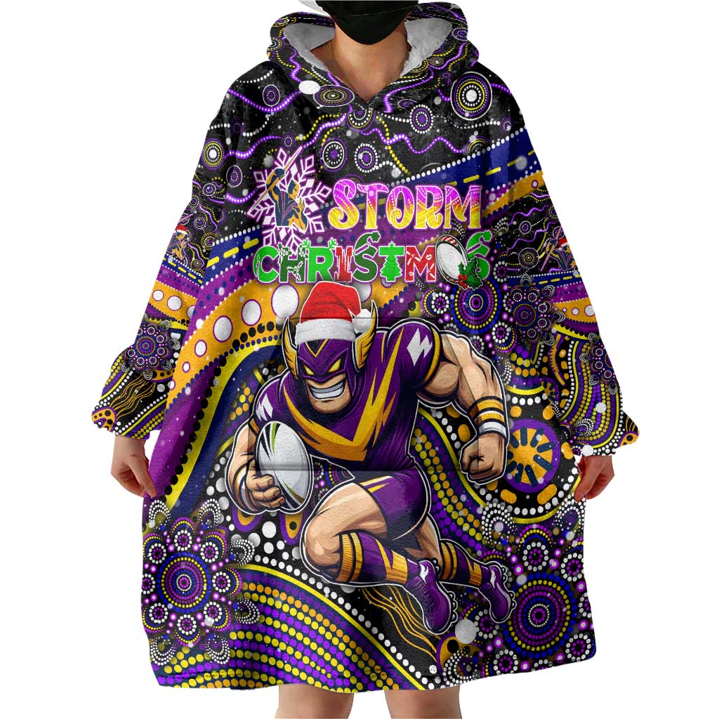 Merry Christmas Storm Wearable Blanket Hoodie Aboriginal Santa Rugby Mascot - Melbourne - Vibe Hoodie Shop