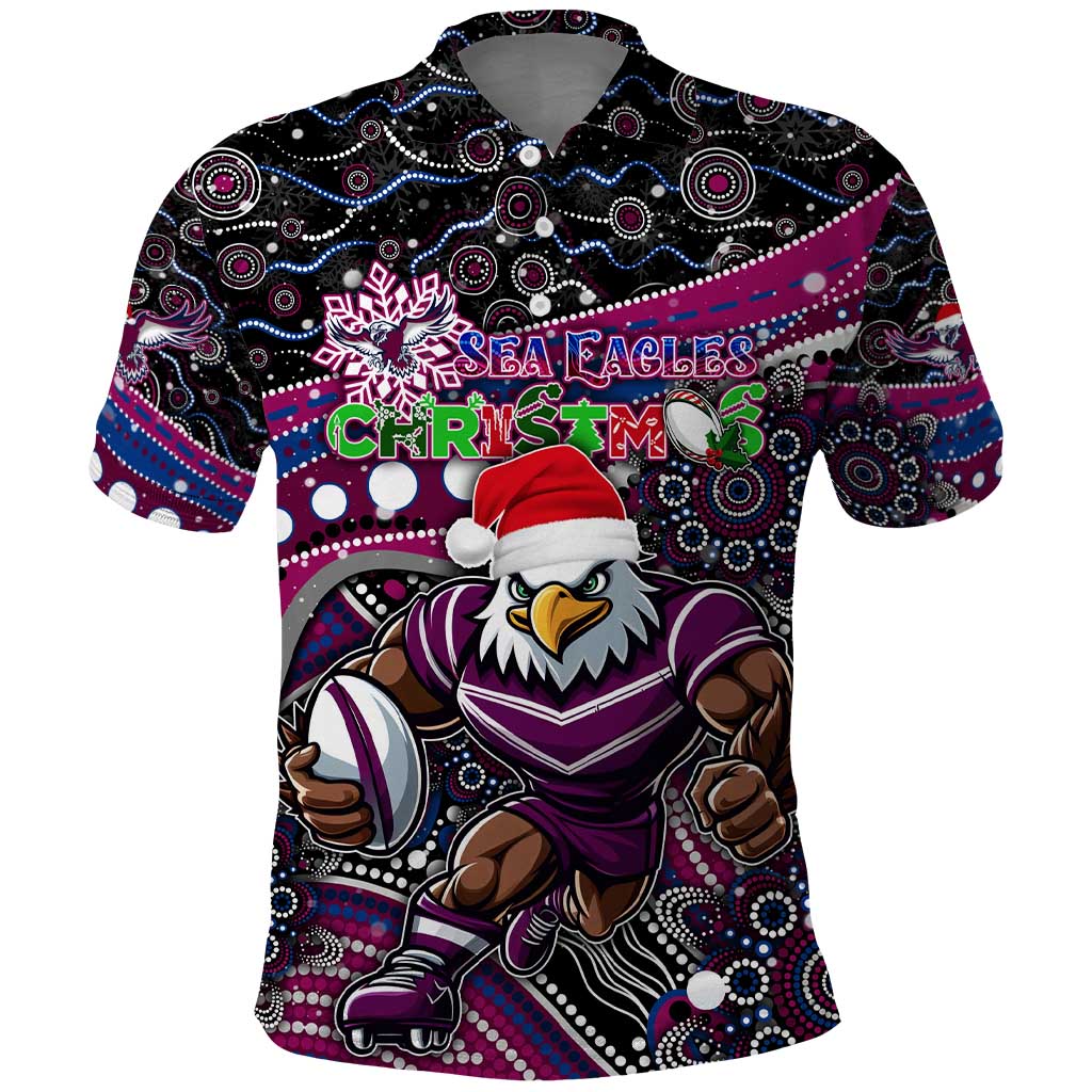 Merry Christmas Manly Warringah Sea Eagles Polo Shirt Aboriginal Santa Rugby Mascot - Silvertails - Vibe Hoodie Shop