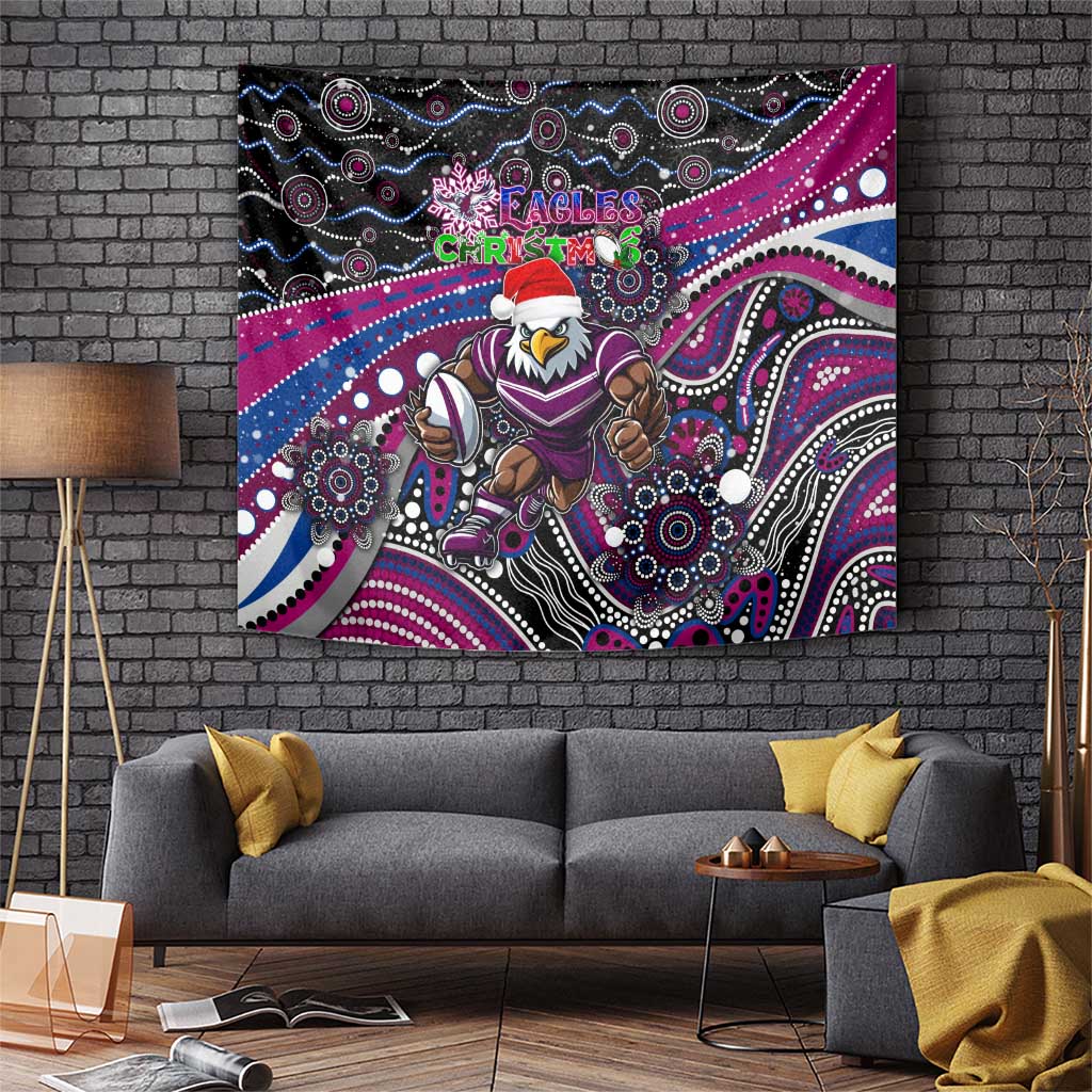 Merry Christmas Manly Warringah Sea Eagles Tapestry Aboriginal Santa Rugby Mascot - Silvertails - Vibe Hoodie Shop