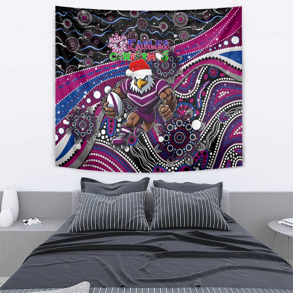 Merry Christmas Manly Warringah Sea Eagles Tapestry Aboriginal Santa Rugby Mascot - Silvertails - Vibe Hoodie Shop