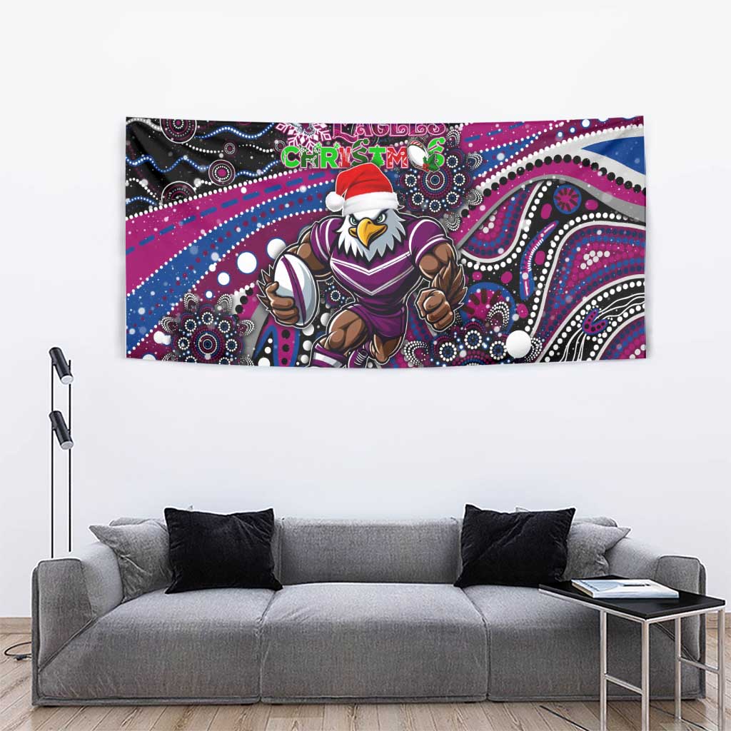 Merry Christmas Manly Warringah Sea Eagles Tapestry Aboriginal Santa Rugby Mascot - Silvertails - Vibe Hoodie Shop