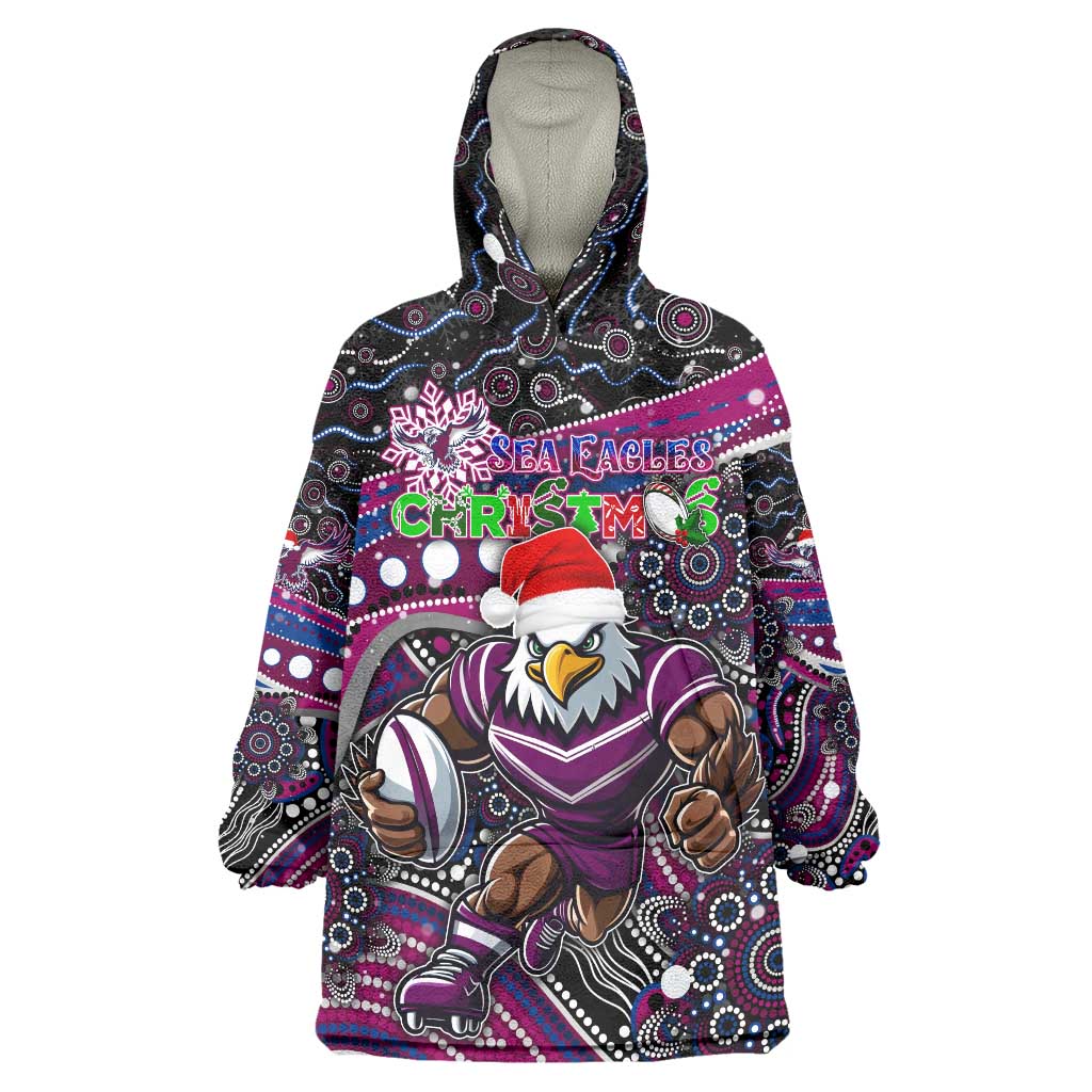 Merry Christmas Manly Warringah Sea Eagles Wearable Blanket Hoodie Aboriginal Santa Rugby Mascot - Silvertails - Vibe Hoodie Shop