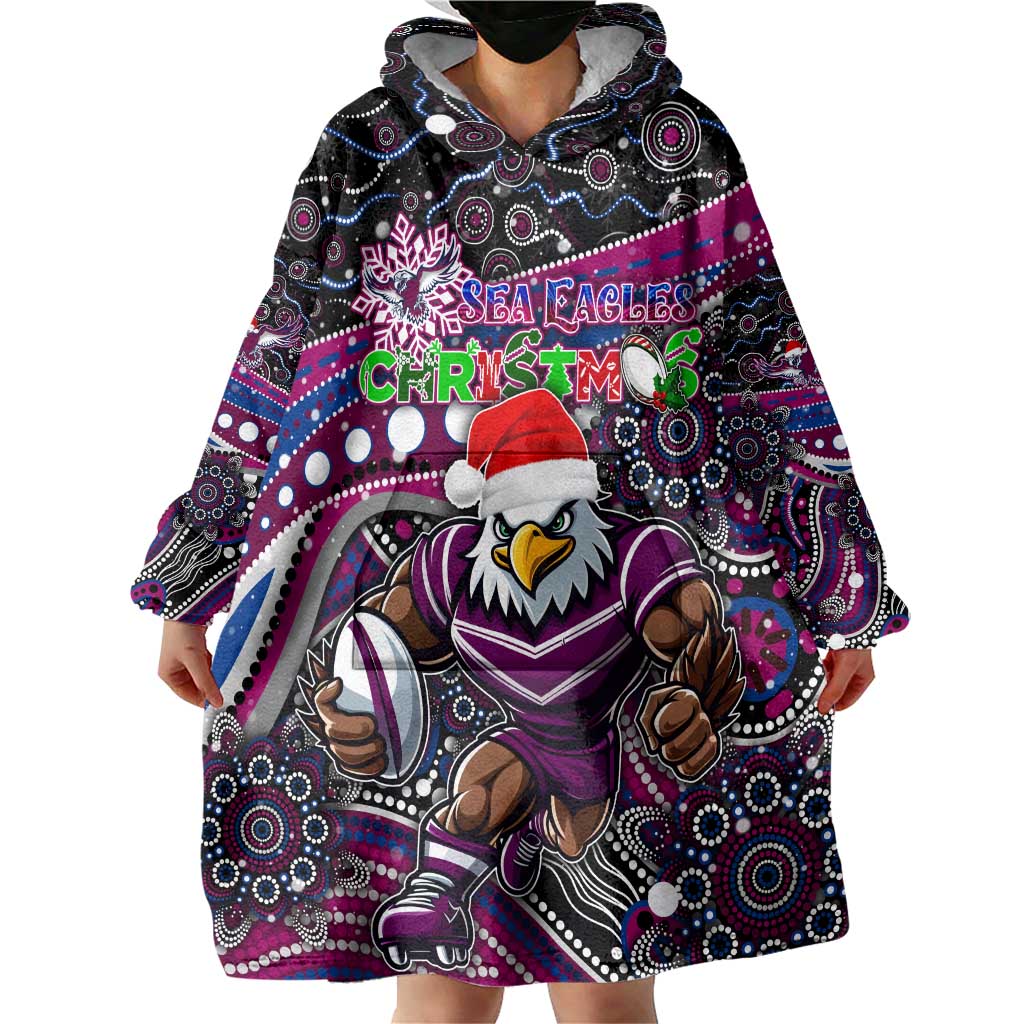 Merry Christmas Manly Warringah Sea Eagles Wearable Blanket Hoodie Aboriginal Santa Rugby Mascot - Silvertails - Vibe Hoodie Shop