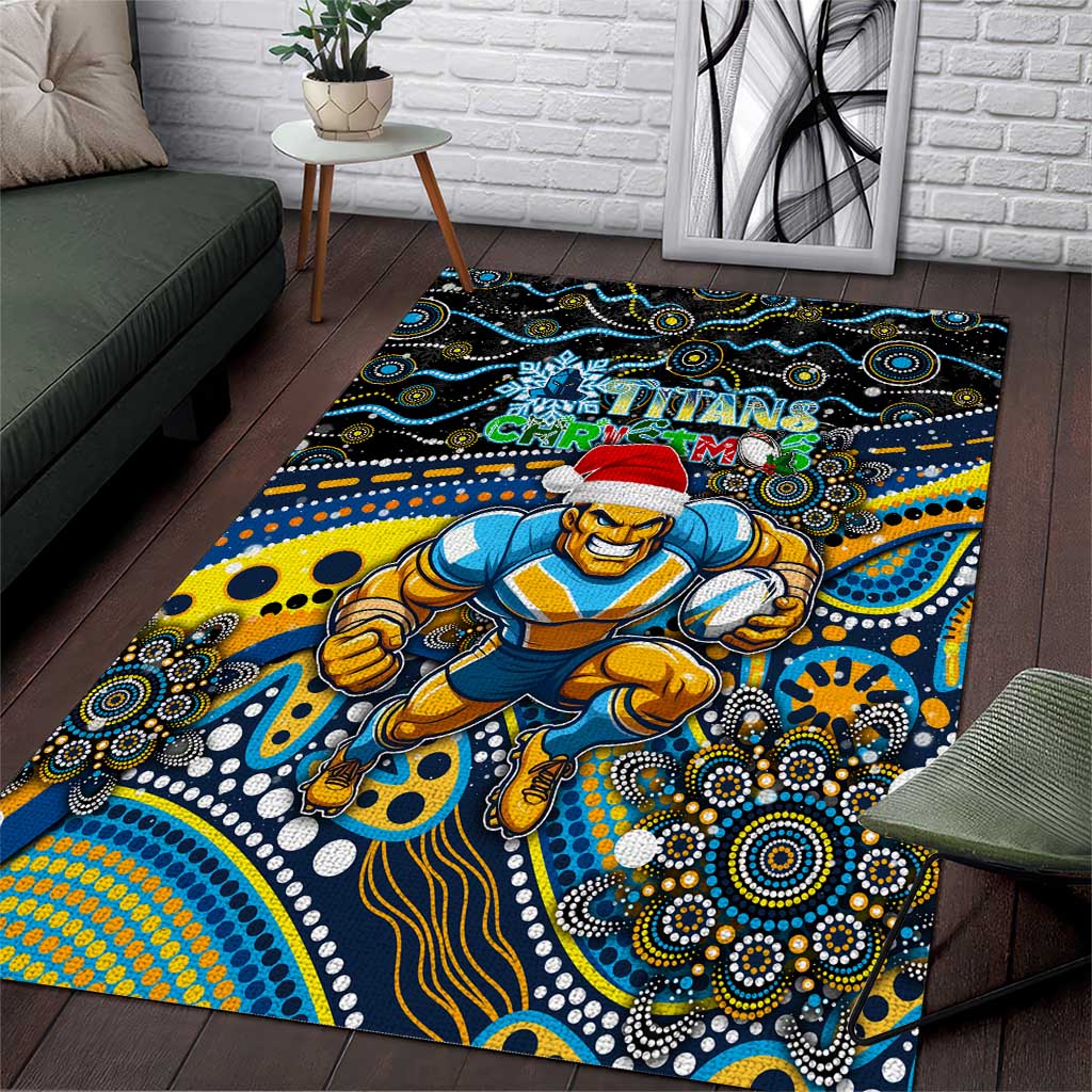 Merry Christmas Gold Coast Titans Area Rug Aboriginal Santa Rugby Mascot - Light Blue - Vibe Hoodie Shop