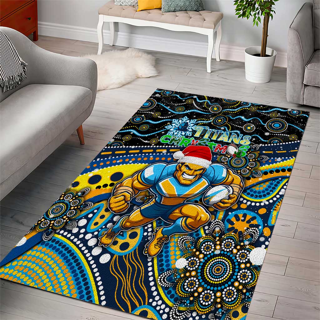 Merry Christmas Gold Coast Titans Area Rug Aboriginal Santa Rugby Mascot - Light Blue - Vibe Hoodie Shop