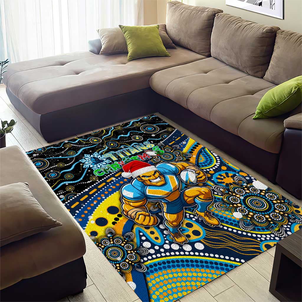 Merry Christmas Gold Coast Titans Area Rug Aboriginal Santa Rugby Mascot - Light Blue - Vibe Hoodie Shop