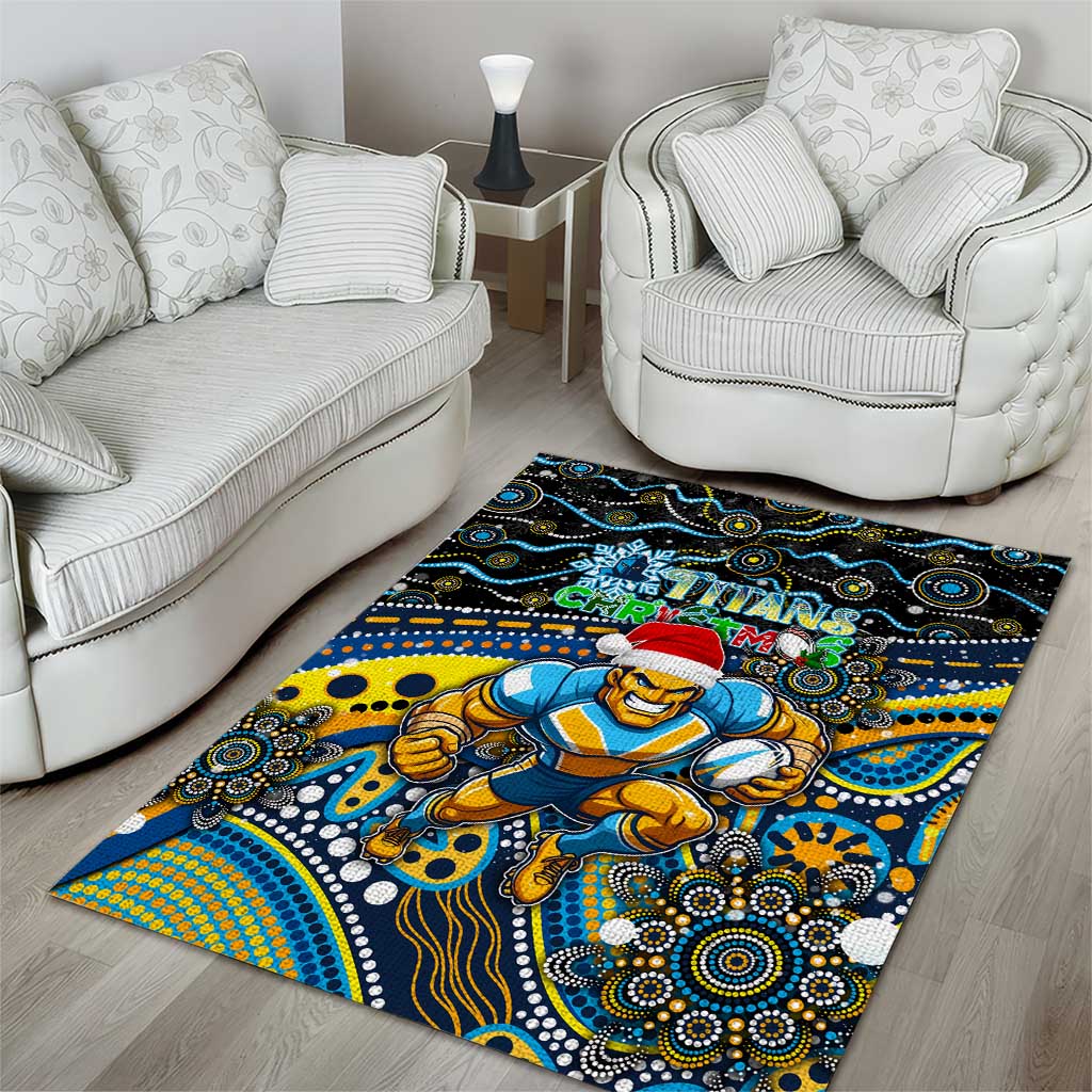 Merry Christmas Gold Coast Titans Area Rug Aboriginal Santa Rugby Mascot - Light Blue - Vibe Hoodie Shop